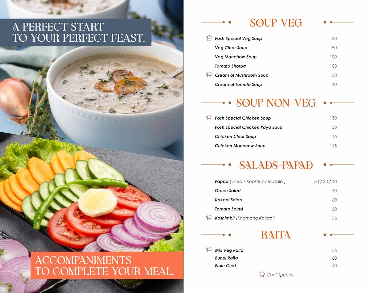Posh Dining menu