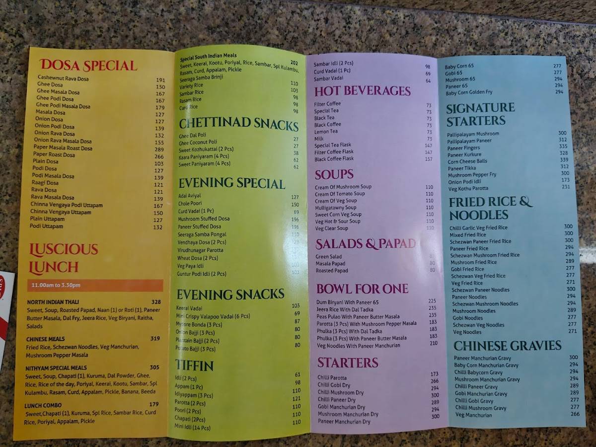 Nithya Amirtham - Nungambakkam menu