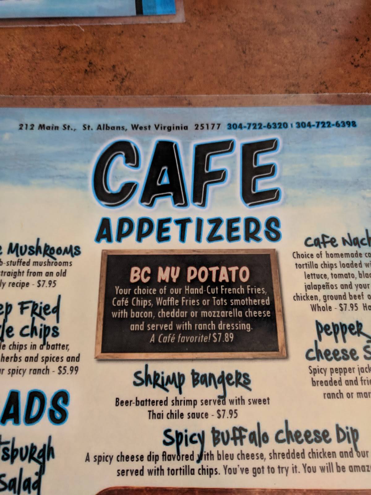 Menu at River's Edge Cafe, Saint Albans