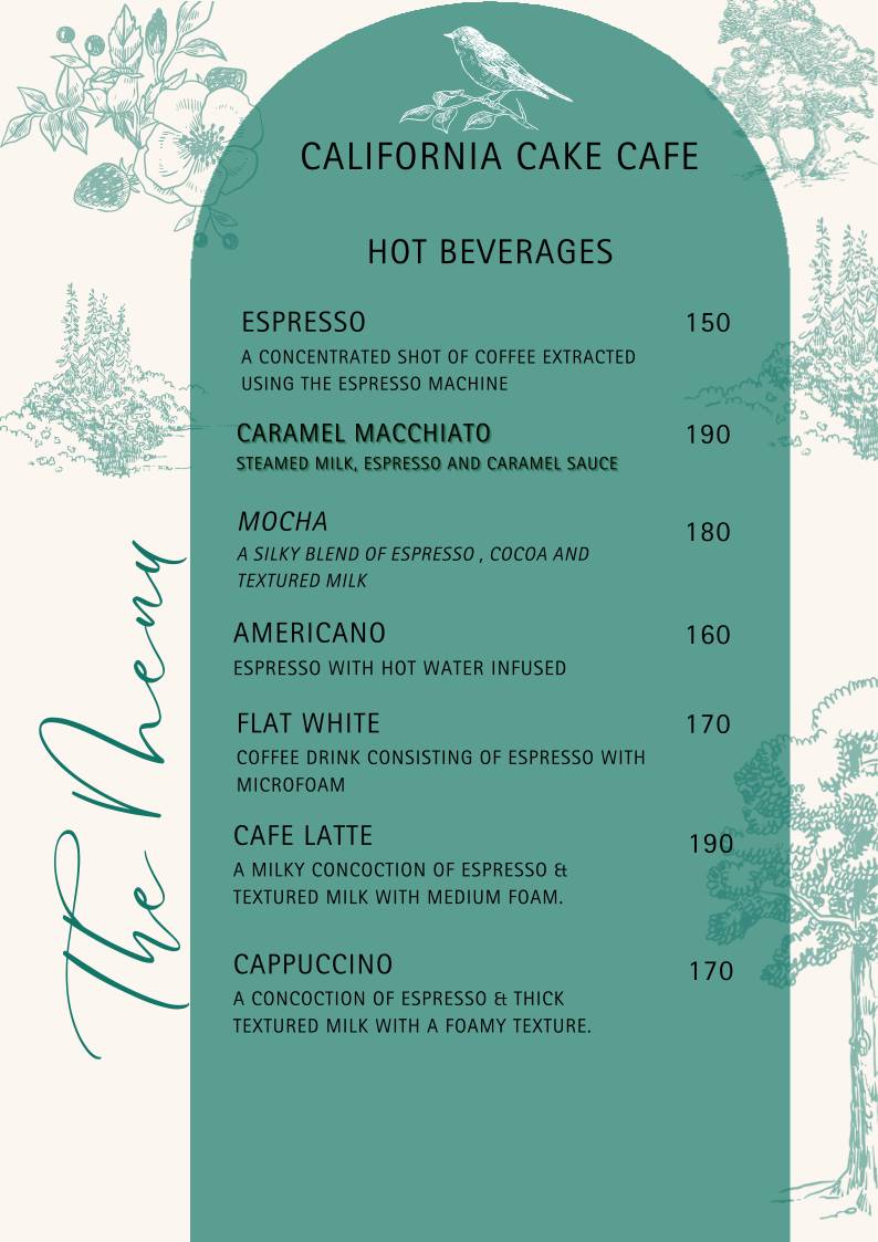 California Cake Cafe menu
