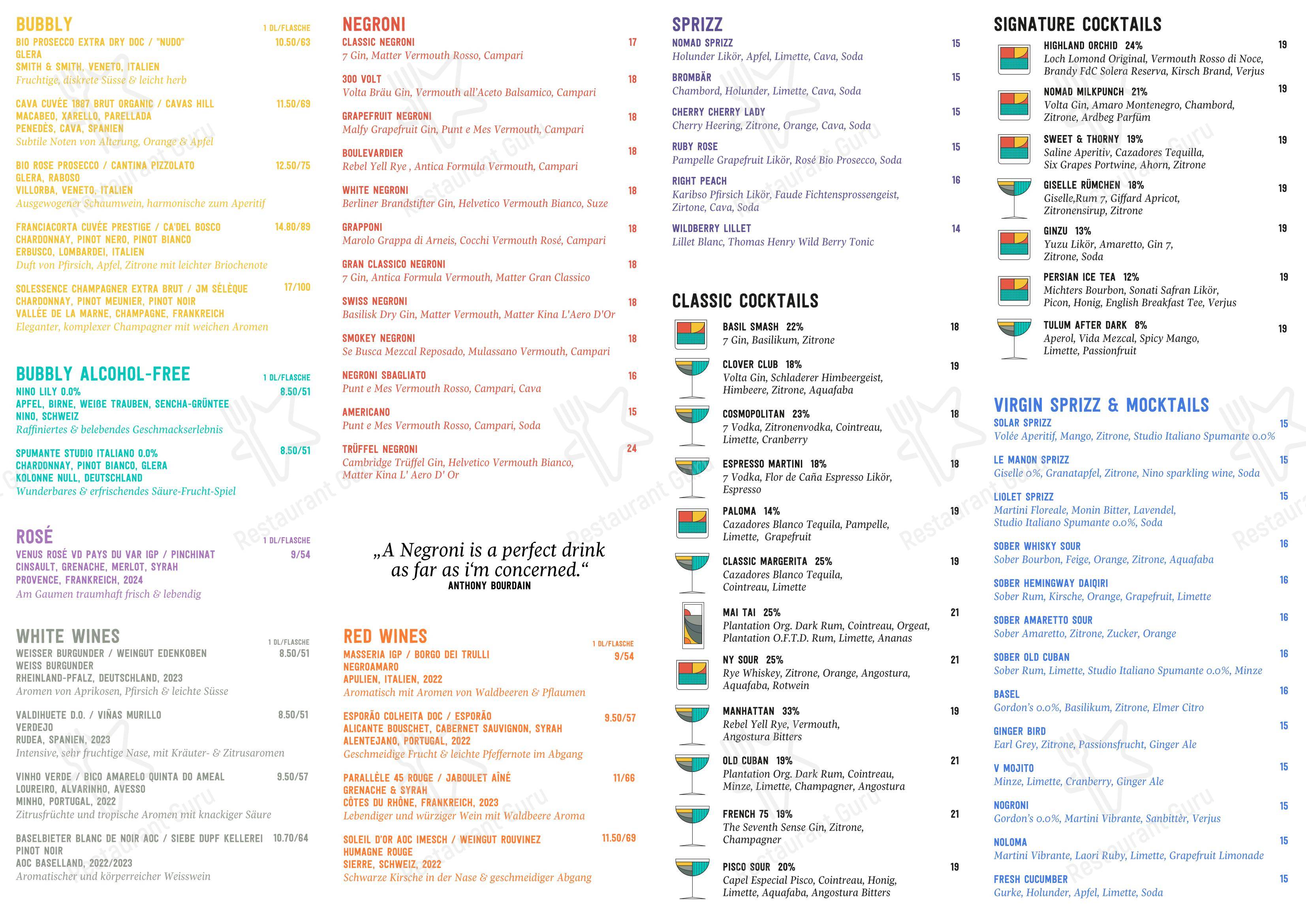 Menu per Nomad Eatery & Bar in Basilea