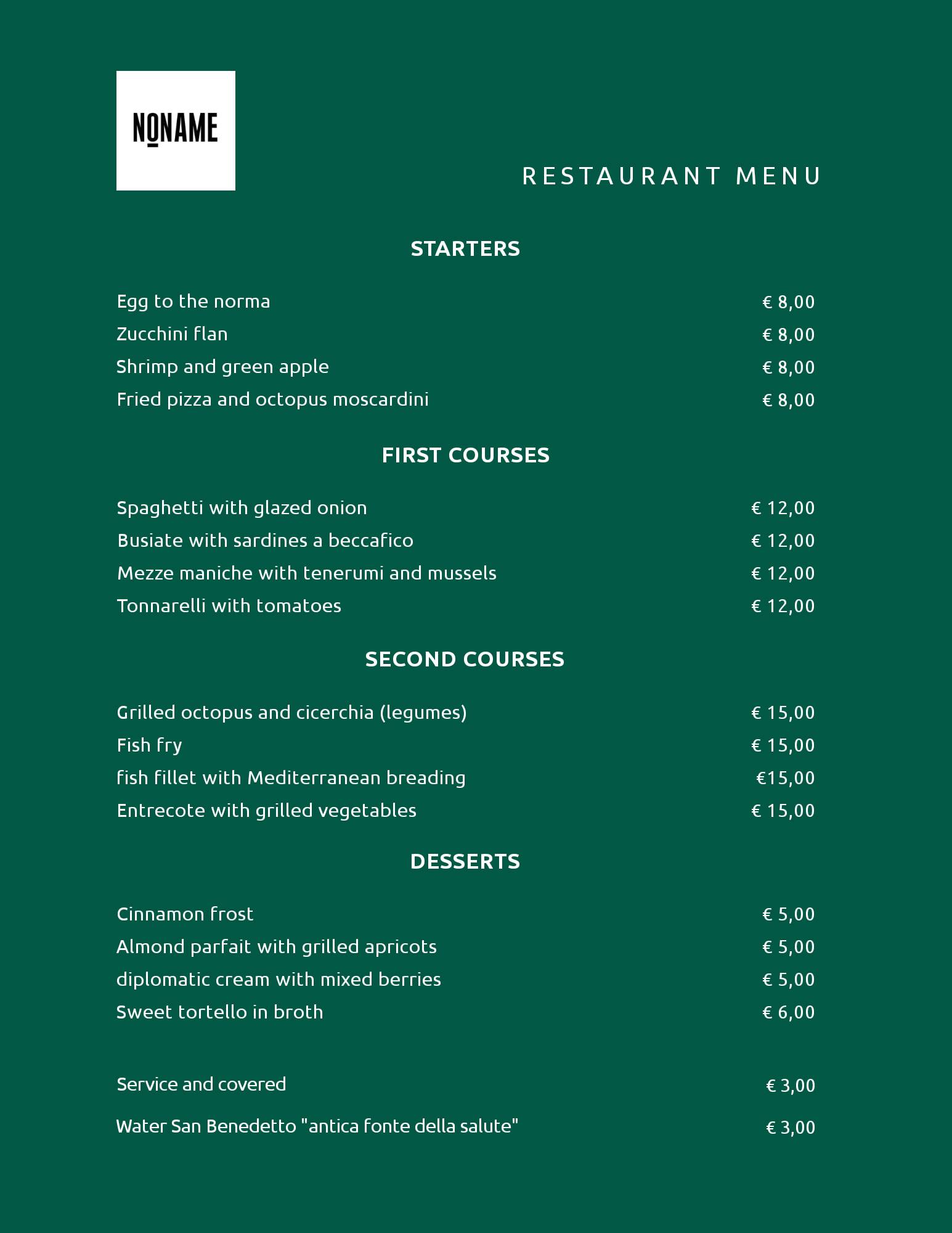 Menu di noname 
