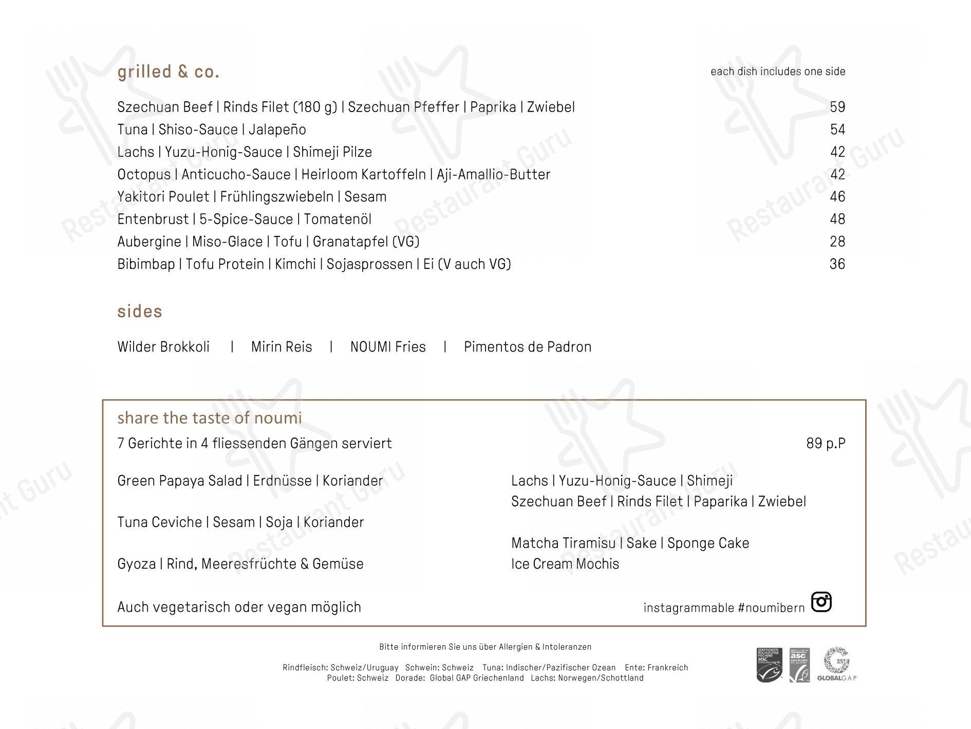 Основное меню per Noumi Grill & Bar pub & bar
