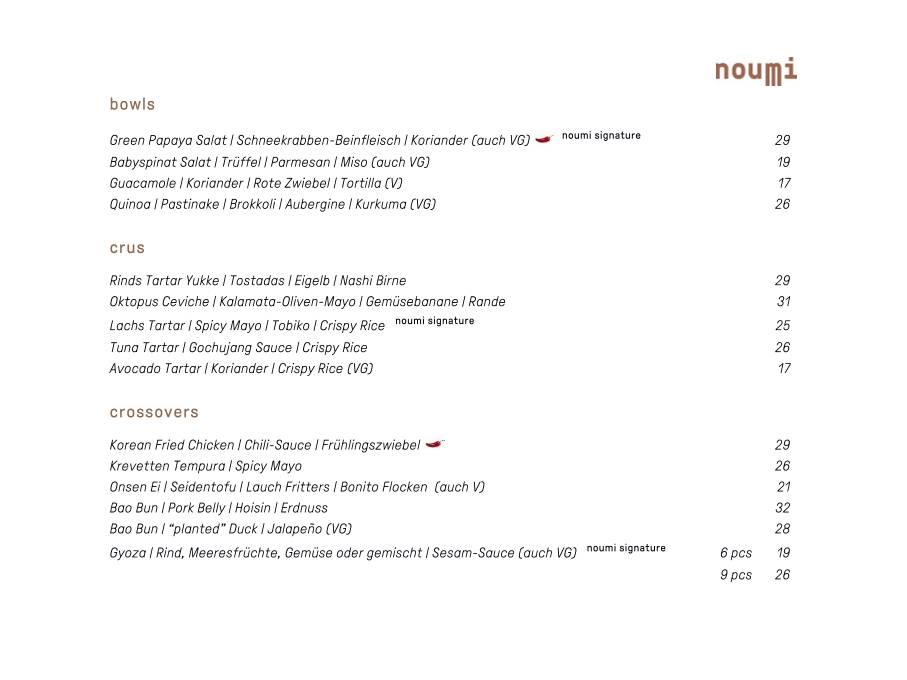 Menu di Noumi Grill & Bar 