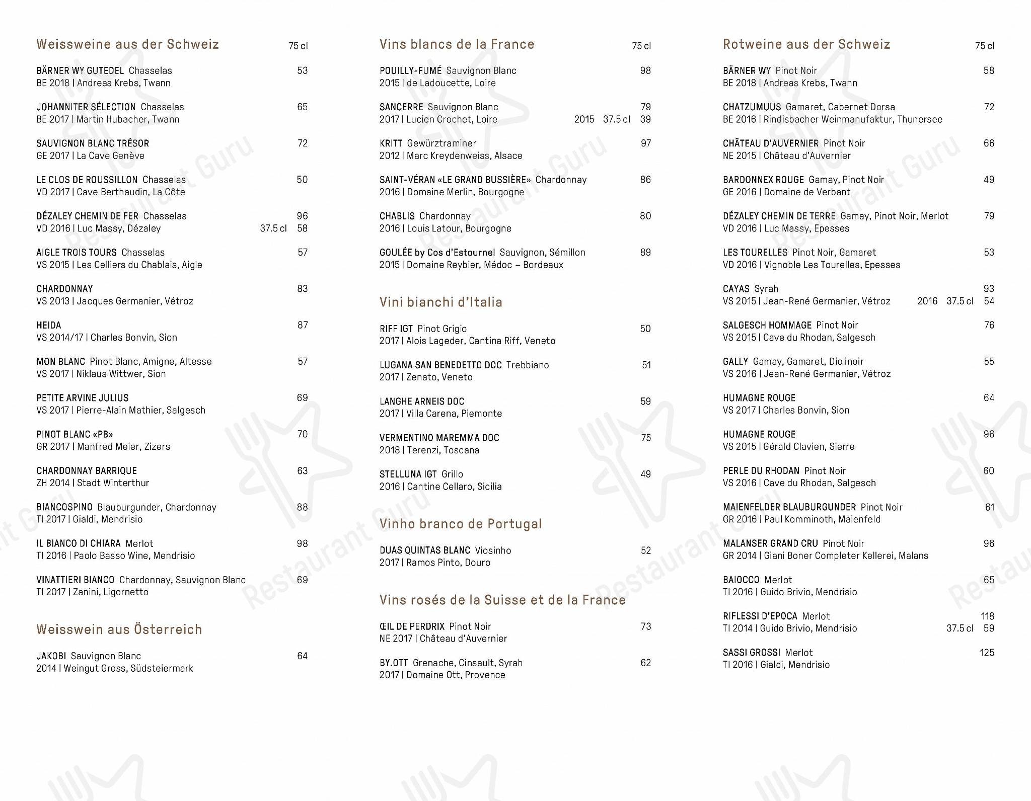 Bar menu per Noumi Grill & Bar in Berna