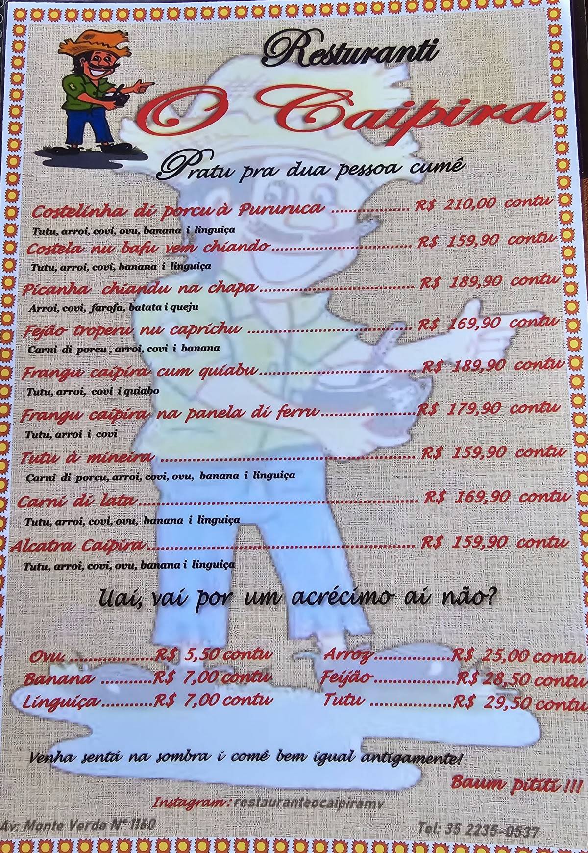 O Caipira cardápio