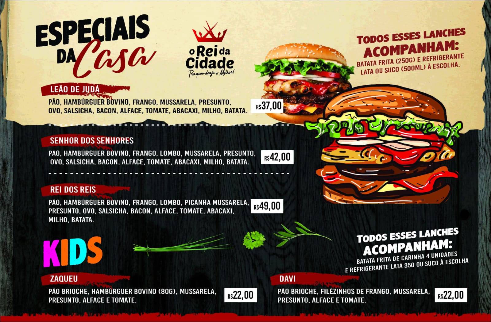 O Rei da Cidade cardápio