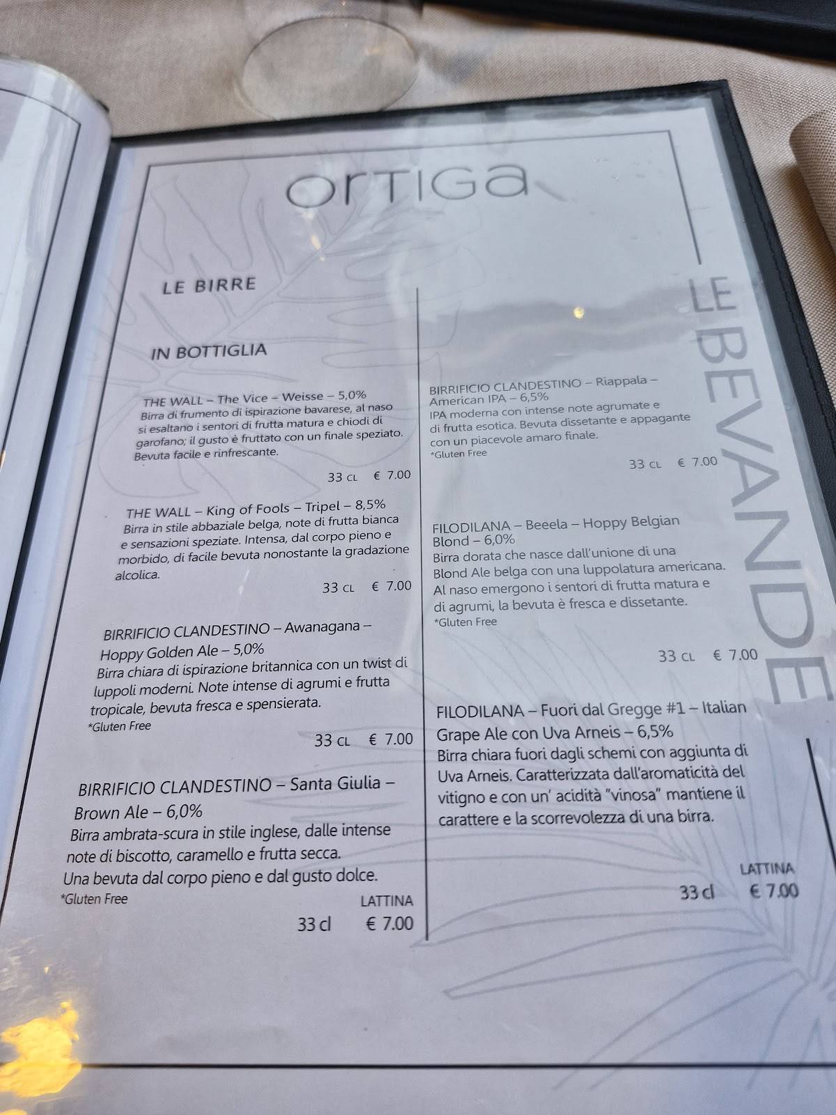 Menu di ORTIGA - Ristorante Pizzeria a Torino 