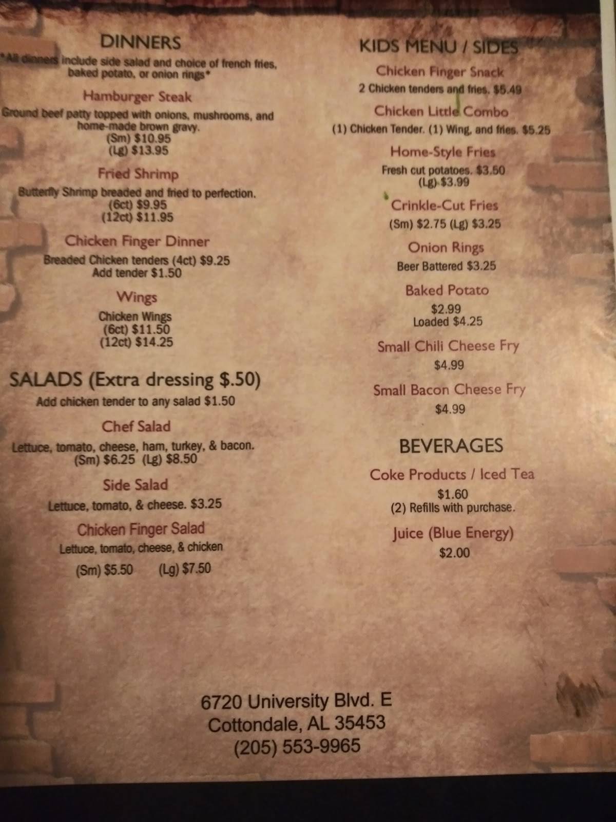 Menu at Oasis Bar & Grill, Cottondale