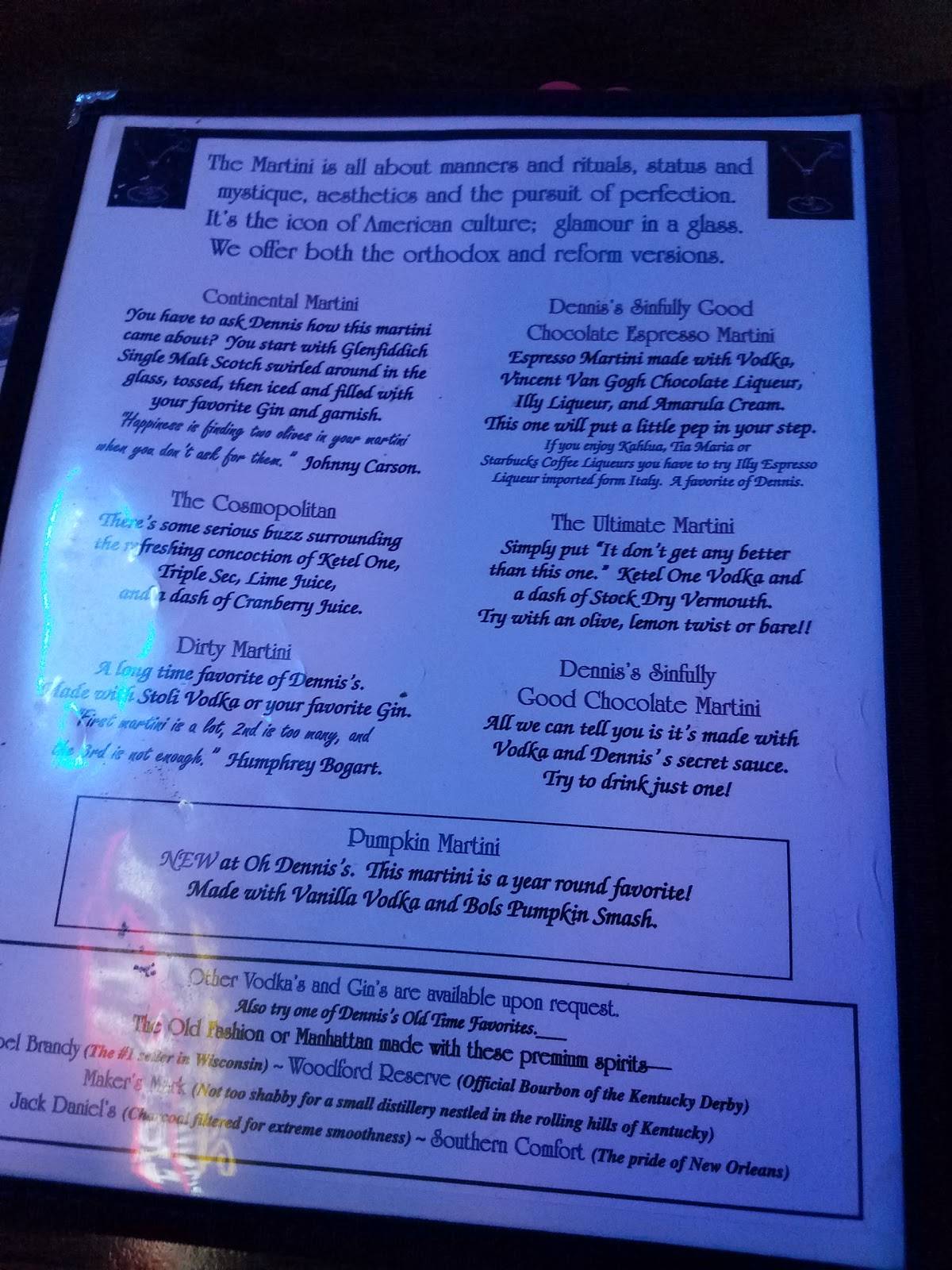 Menu at Oh Dennis! Saloon & Charcoal House BBQ, Racine