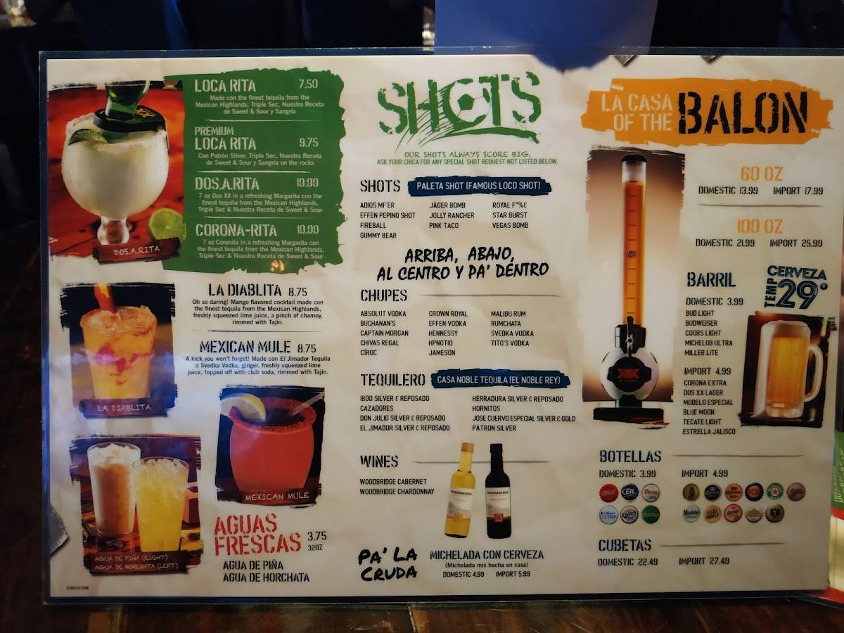 Menu at Ojos Locos Sports Cantina - Northline pub & bar, Houston, North Fwy