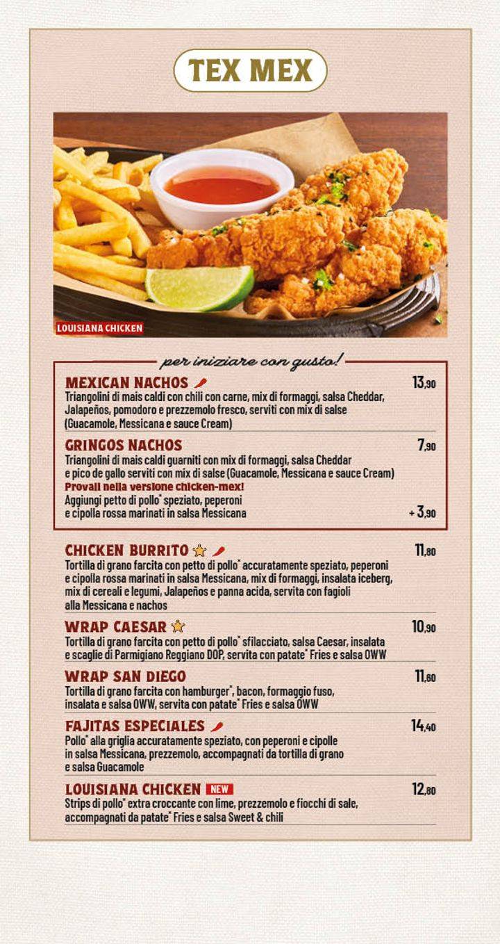 Menu di Old Wild West | The Village Parco de' Medici 