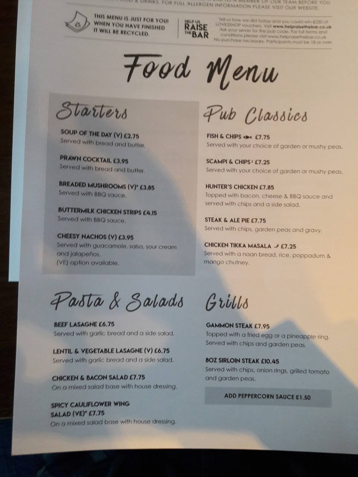 Menu at Olde House pub & bar, Chesterfield