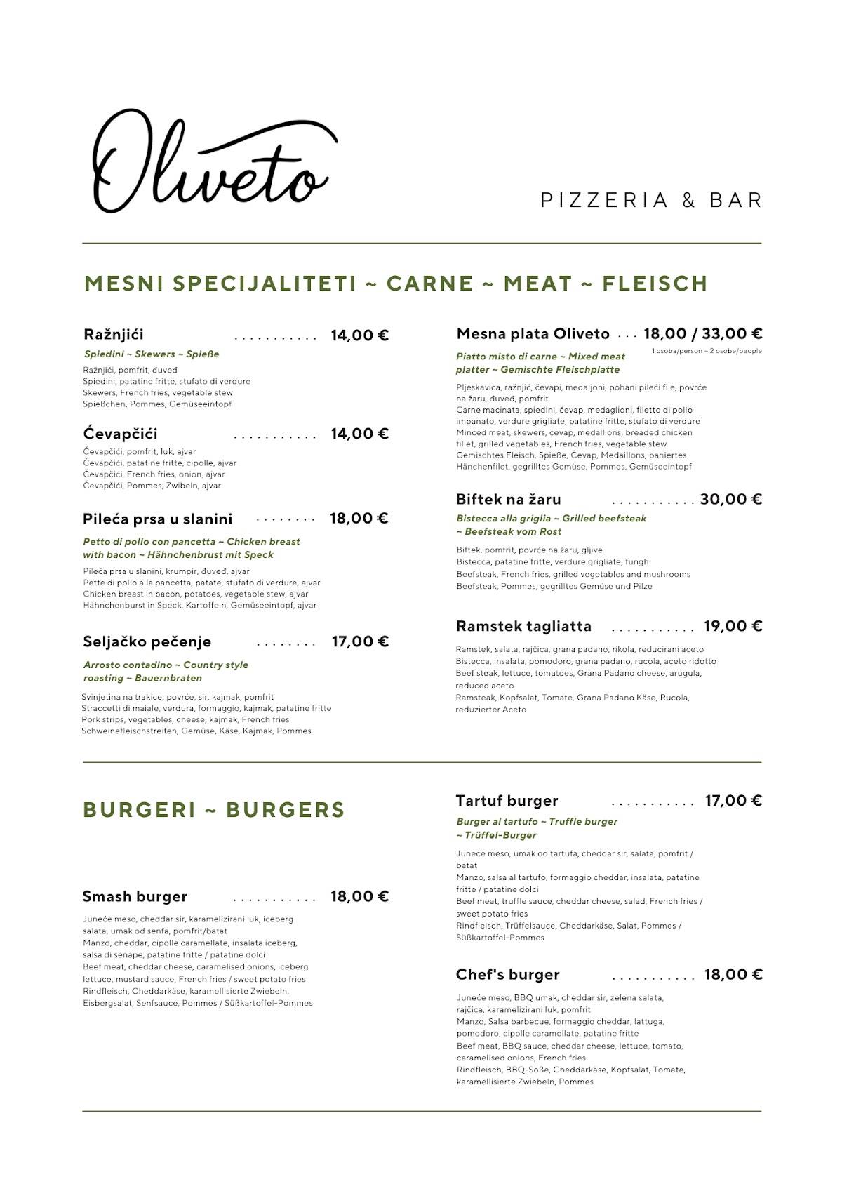 Menu di Oliveto Pizzeria & Bar 