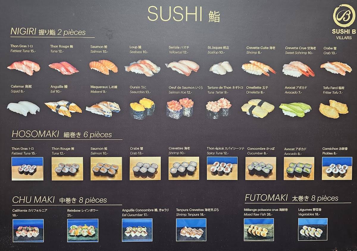 Menu di Sushi B Villars 