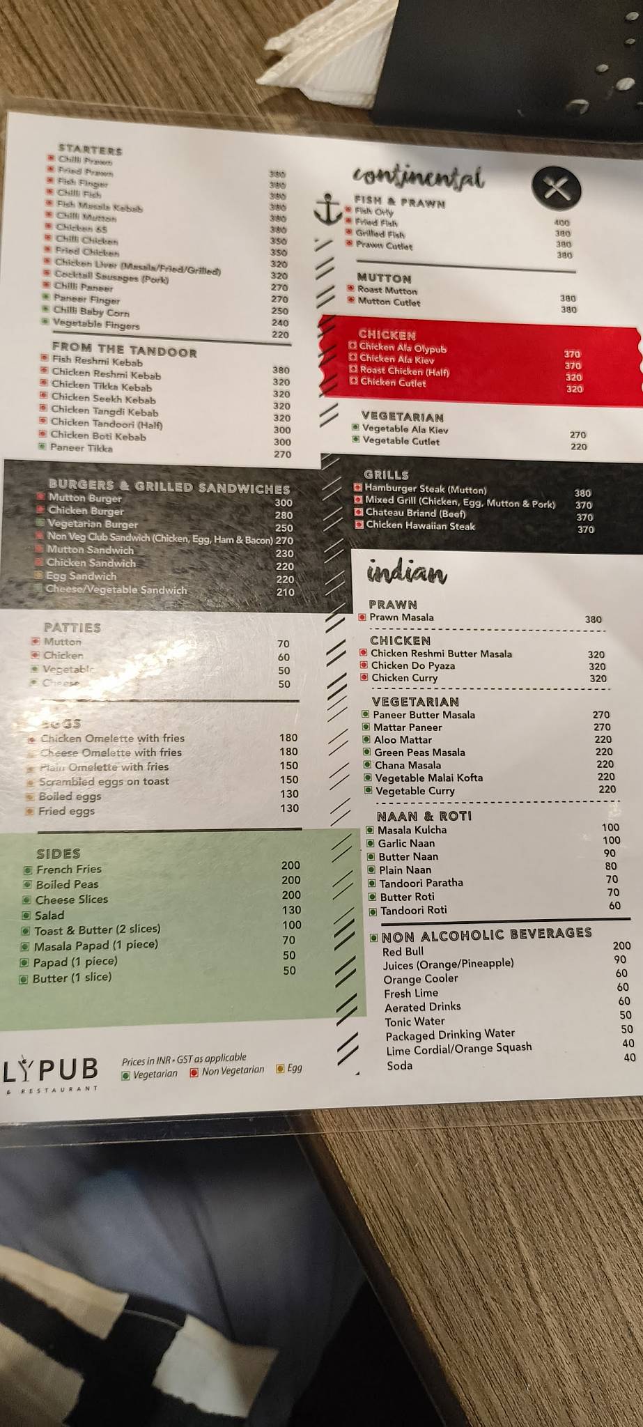 Olypub menu