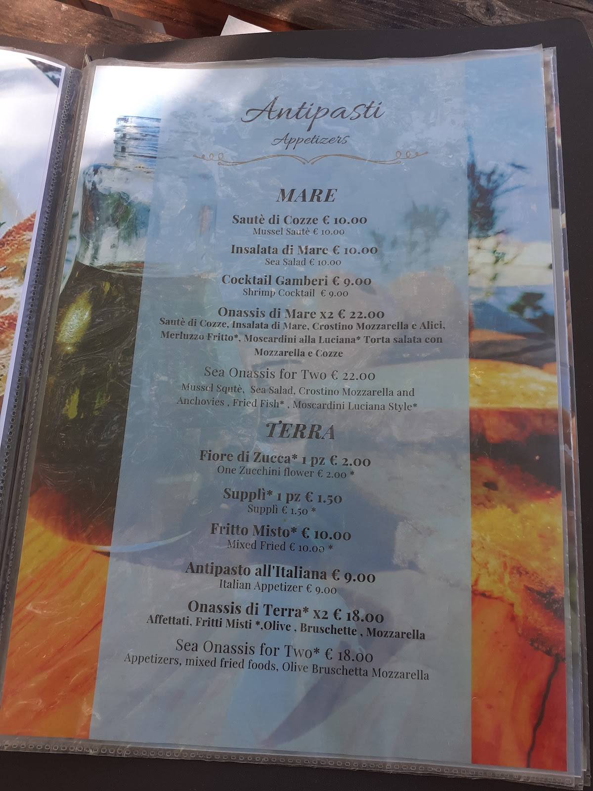 Menu di Onassis Village Ristorante Pizzeria Bar 