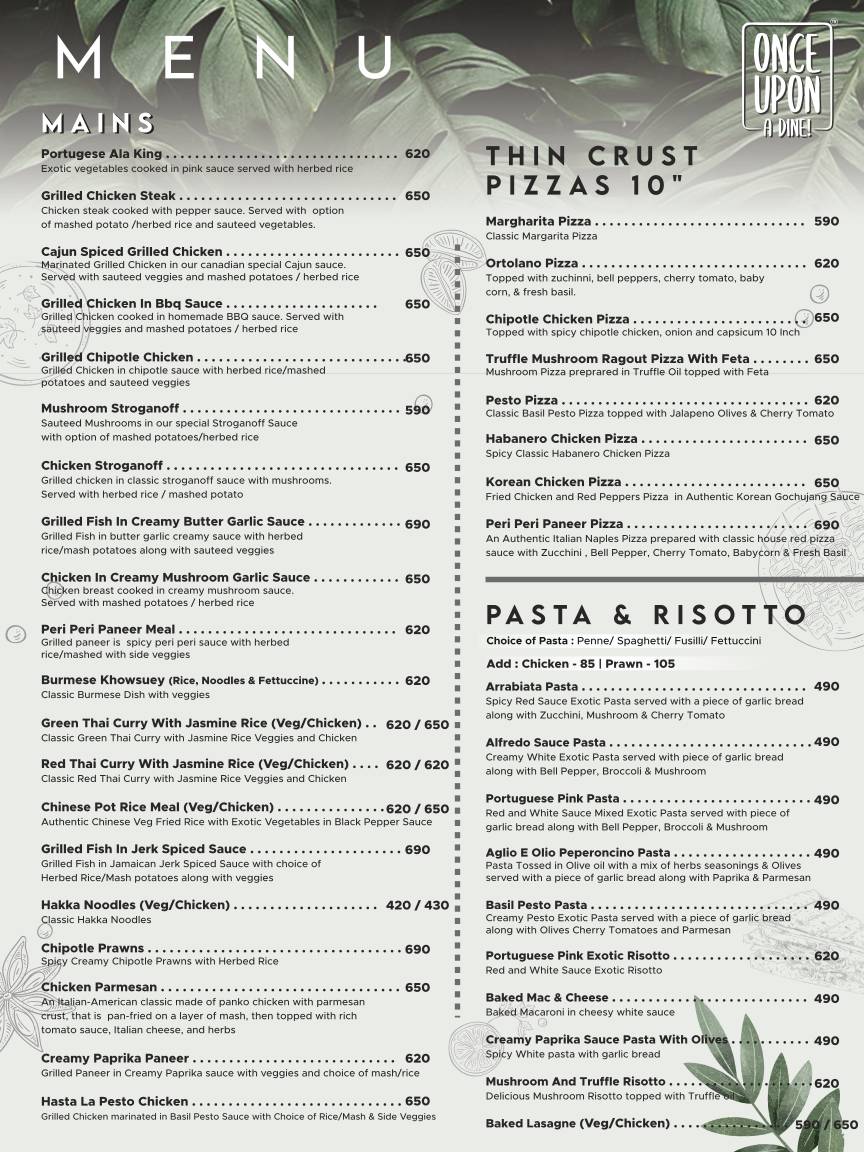 Once Upon A Dine Cafe menu