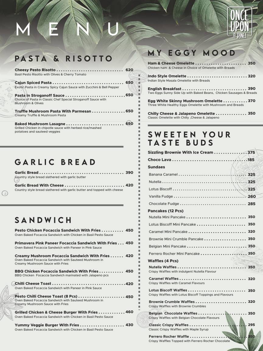 Once Upon A Dine Cafe menu