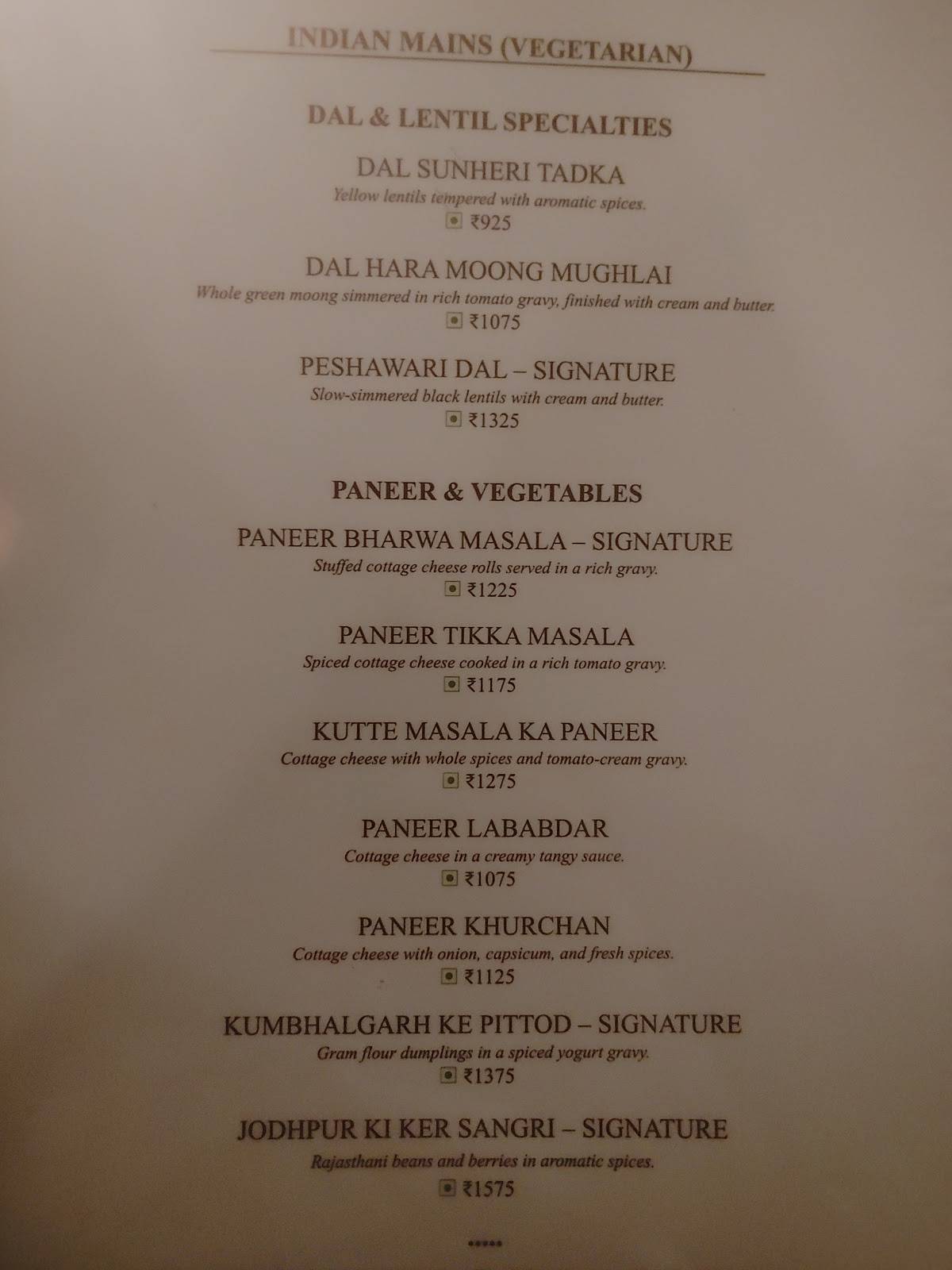 Once Upon A Time At The Bagh menu