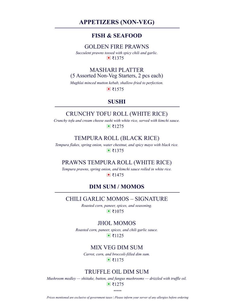 Once Upon A Time At The Bagh menu