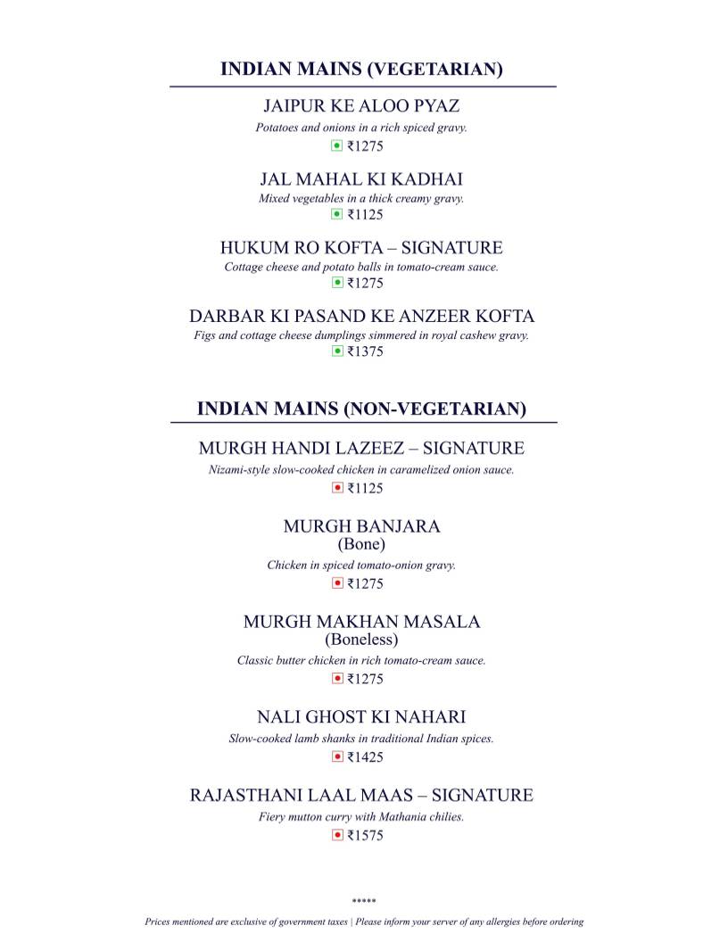 Once Upon A Time At The Bagh menu
