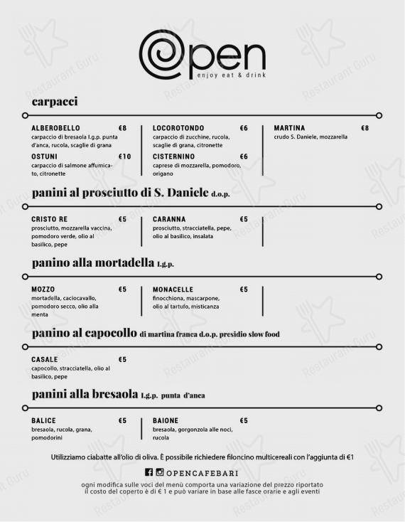 Opencafè in Bari - Menu bar
