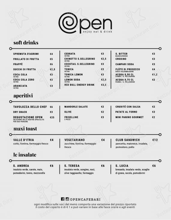 Opencafè in Bari - Menu bar