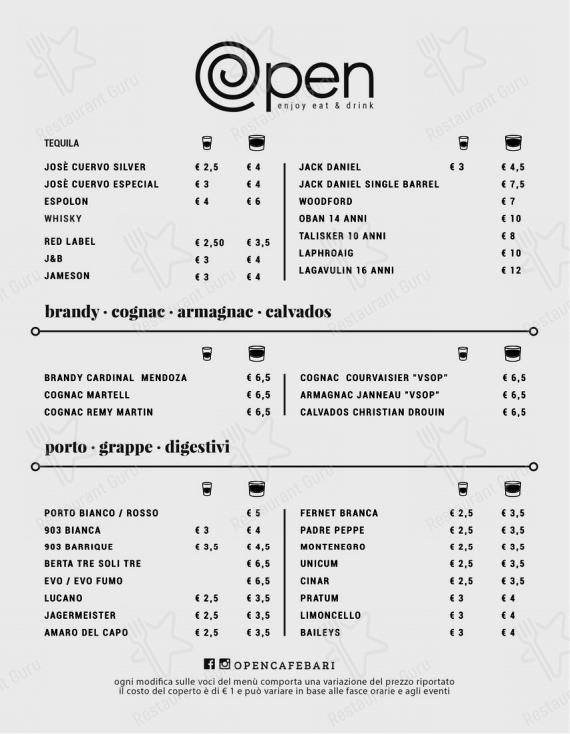 Menu bar per Opencafè in Bari