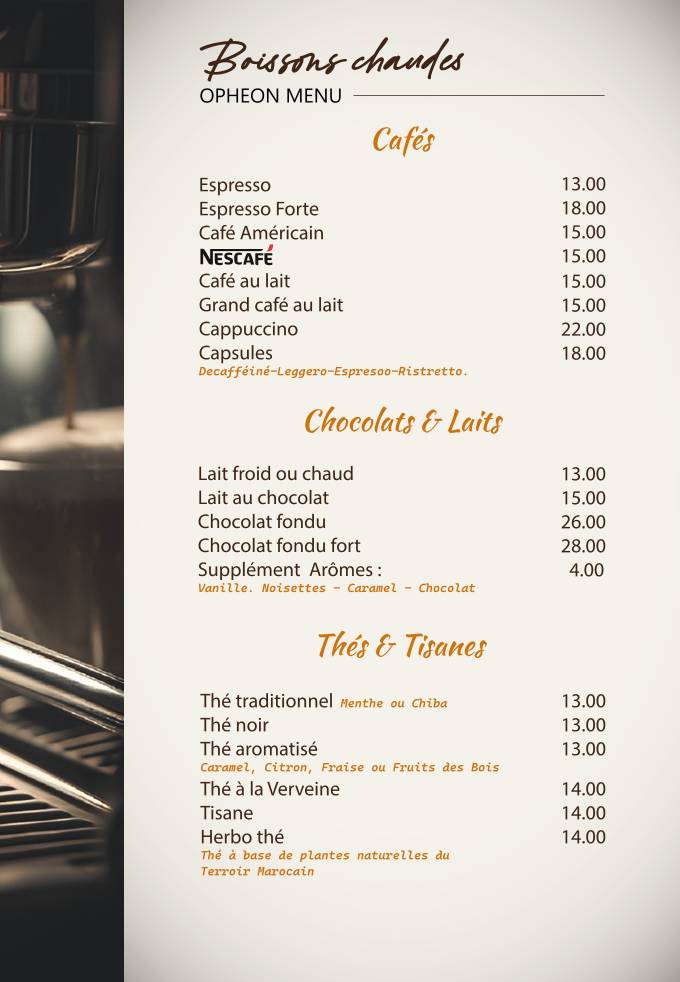 Menu de Opheon : Café, Restaurant, Pâtisserie & Glacier
