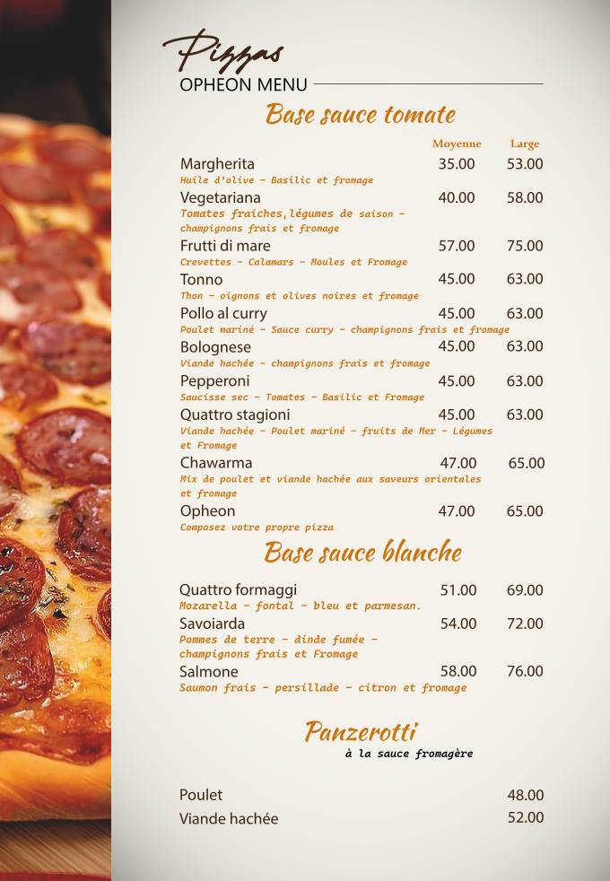 Menu de Opheon : Café, Restaurant, Pâtisserie & Glacier