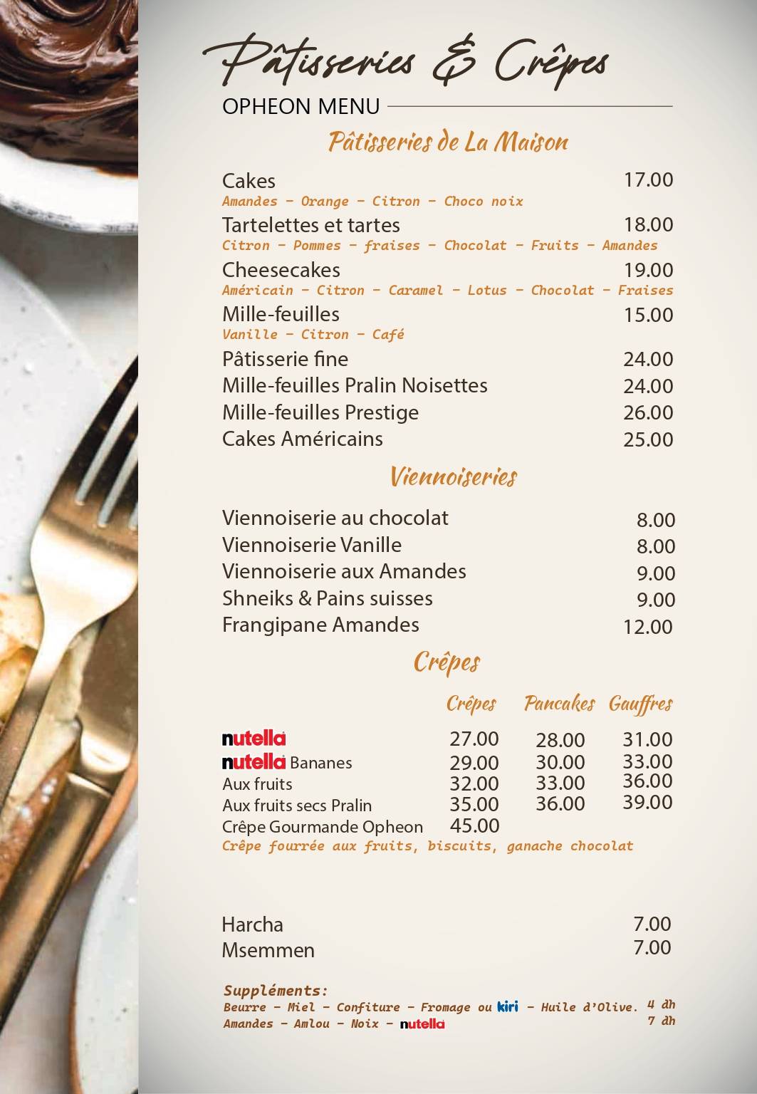 Menu de Opheon : Café, Restaurant, Pâtisserie & Glacier