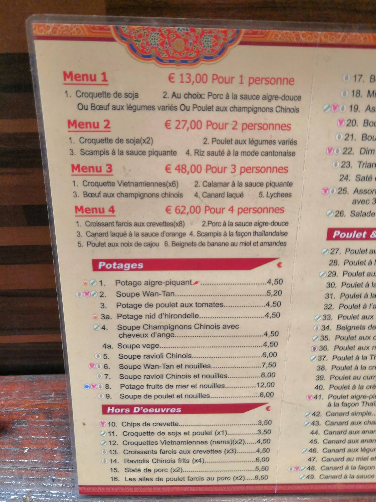 Menu de Orient Express De Wand