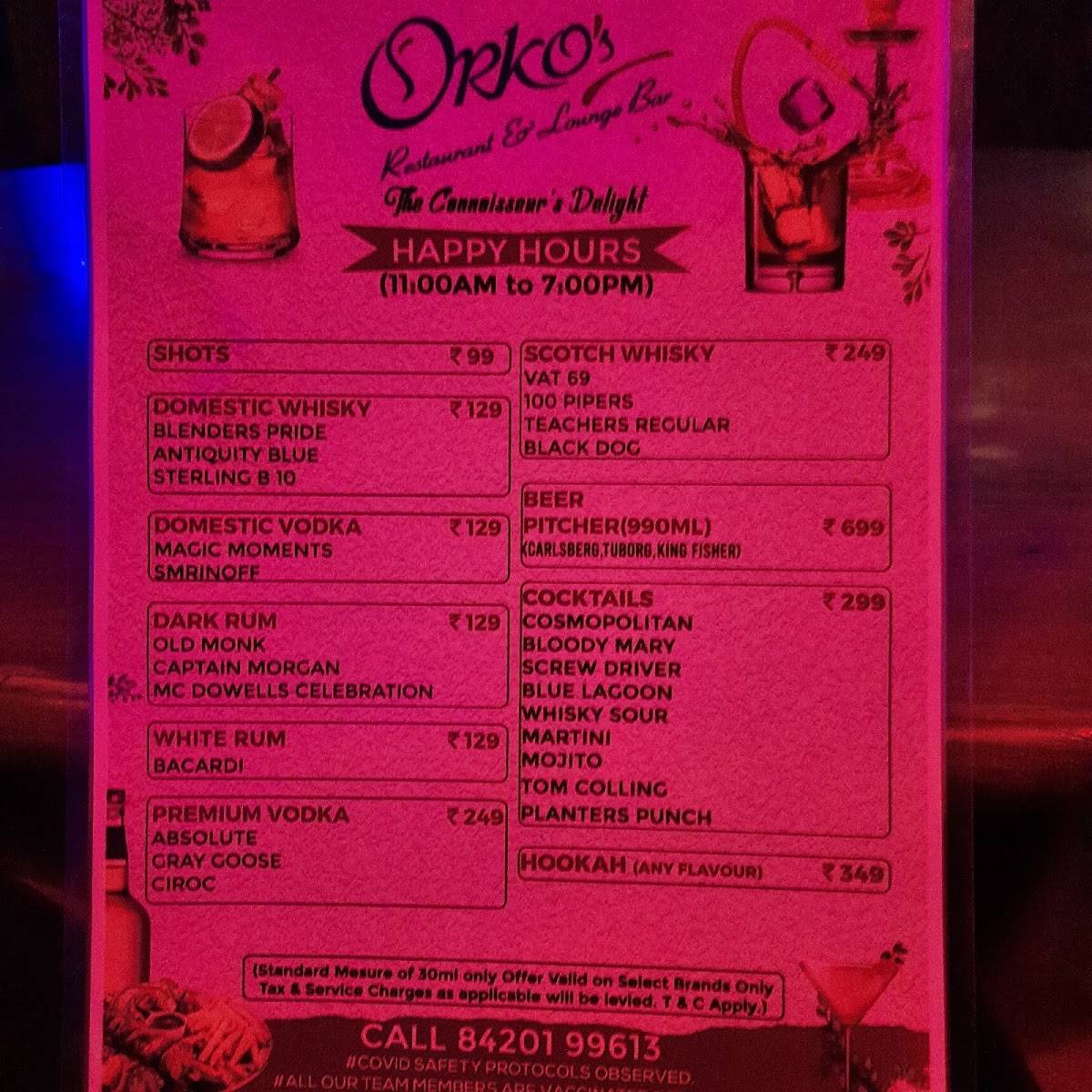 Orko'ss Restaurant & Lounge Bar menu