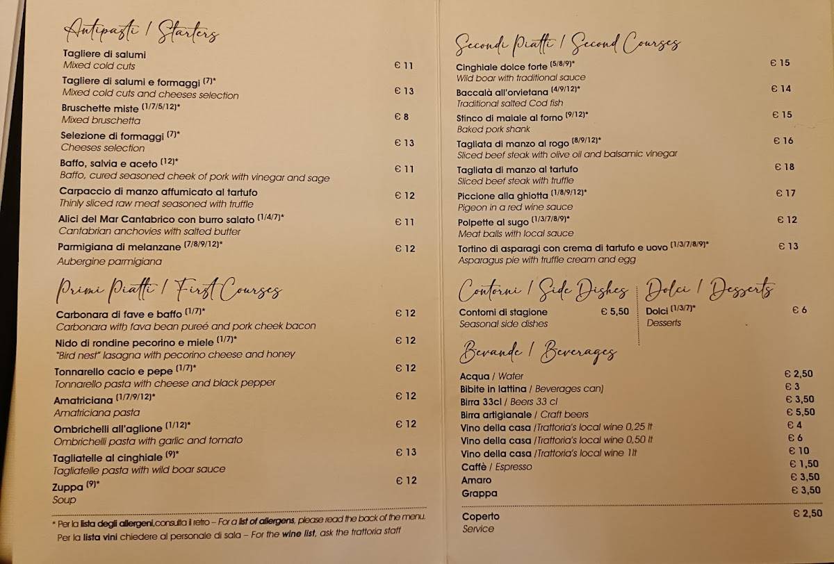 Menu di Trattoria del Moro Aronne 