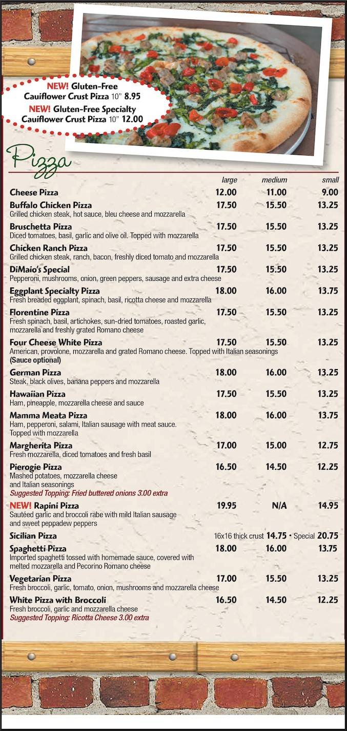 Menu at DiMaio's Mustard Seed restaurant, Orwigsburg