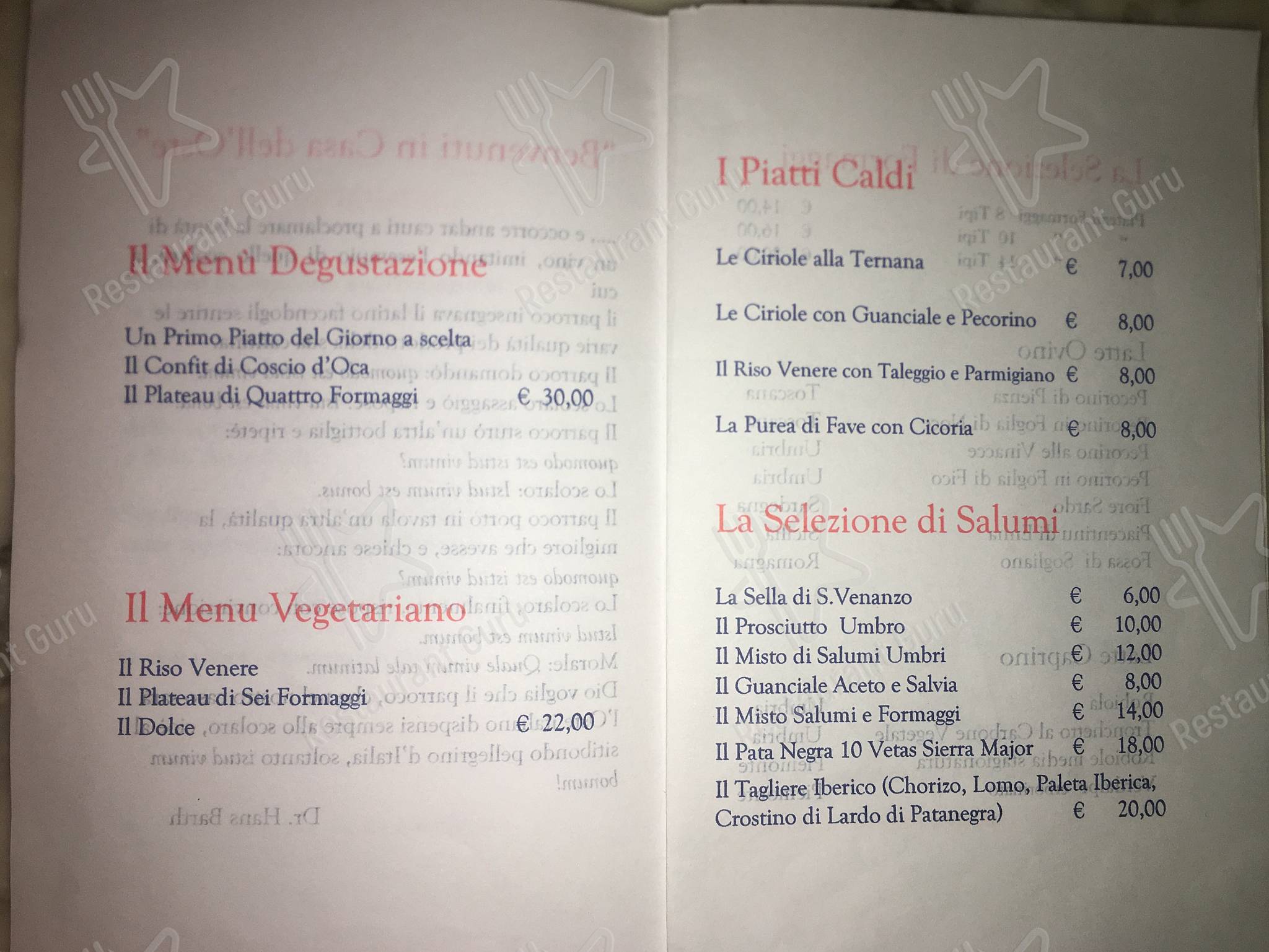 Menu di Oste della Mal'Ora - piatti e bevande