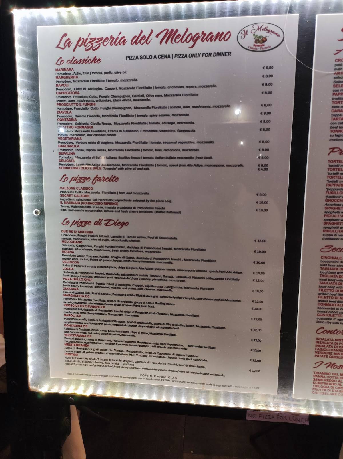 Menu di Osteria Pizzeria Il Melograno 