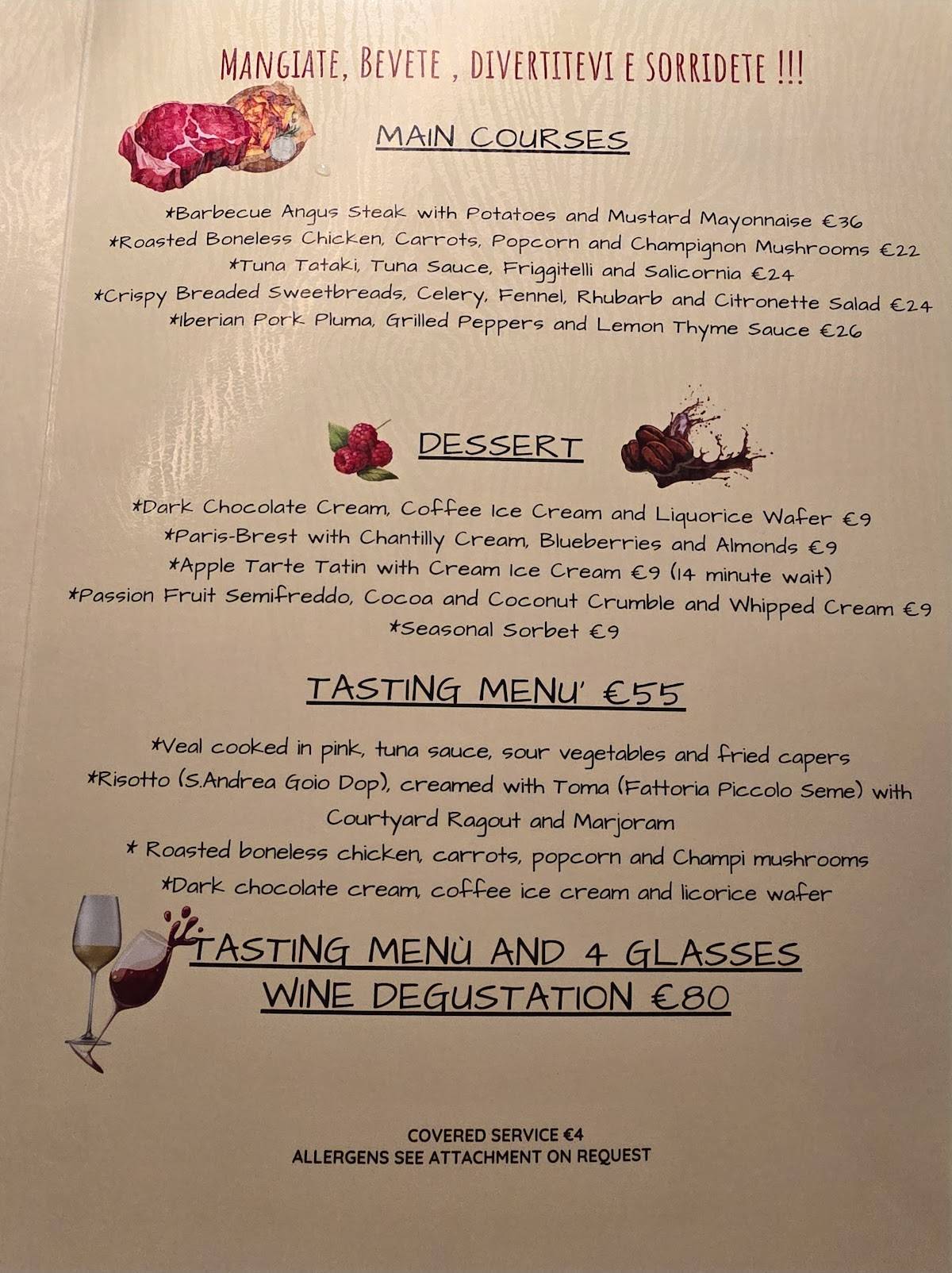 Menu di Rosso di Sera PIEMONTE 