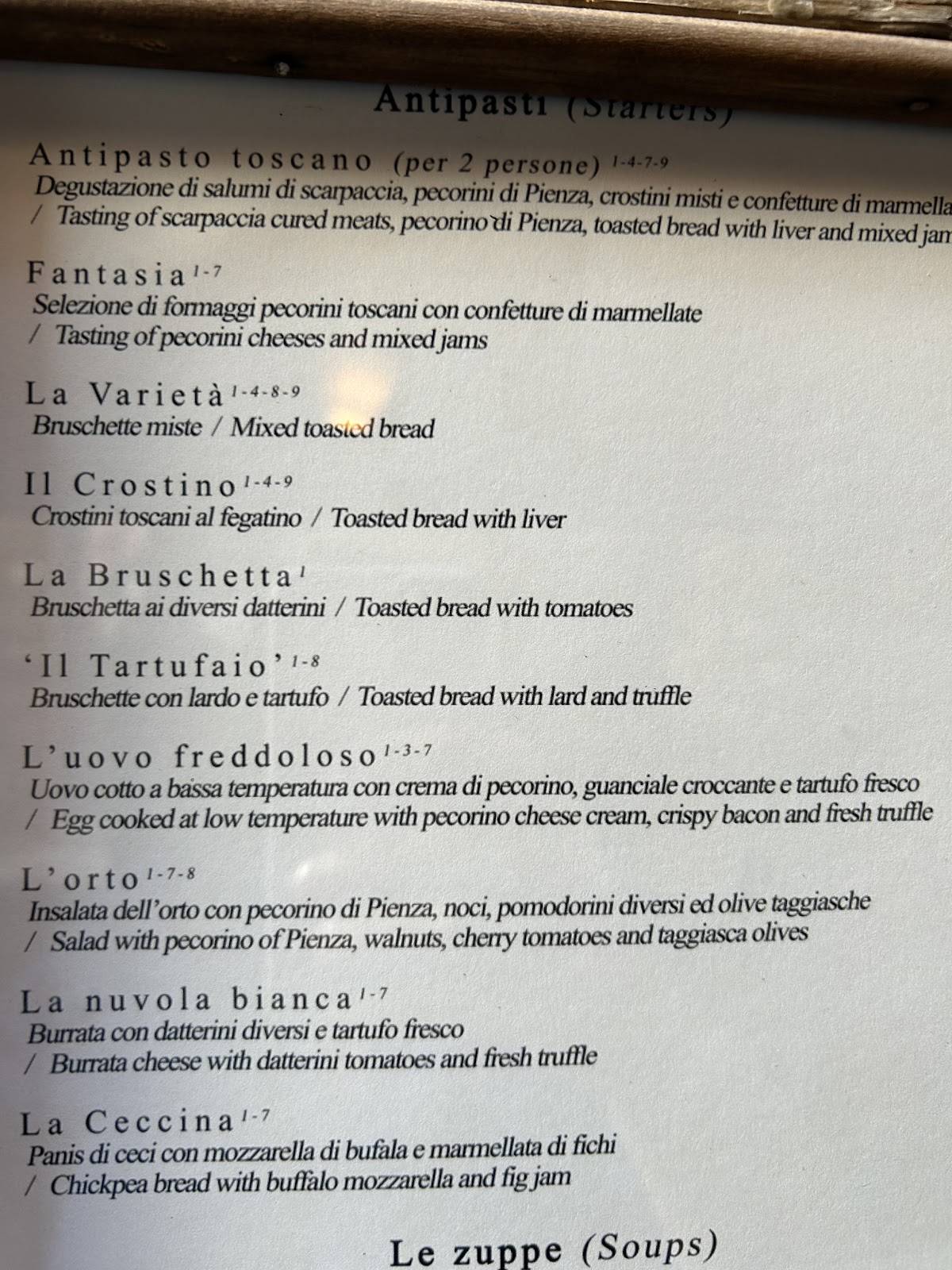 Menu di Osteria Vecchio Cancello