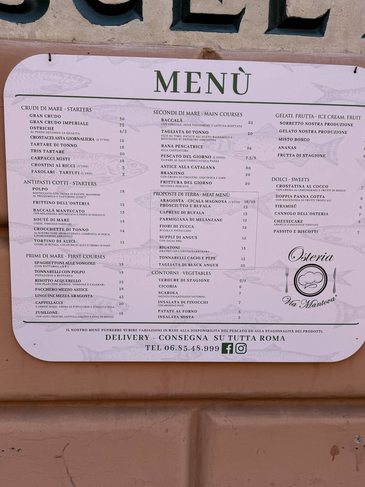 Menu di Osteria Via Mantova 