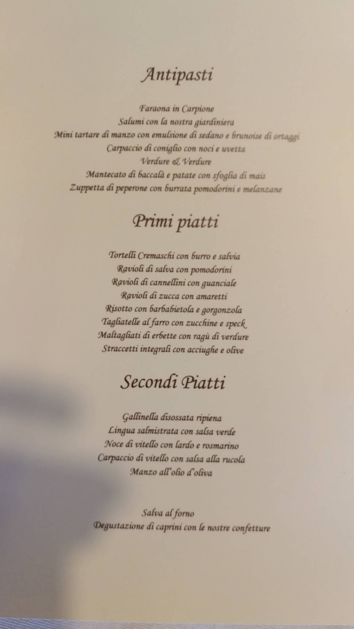 Menu di Osteria Zuffetti 