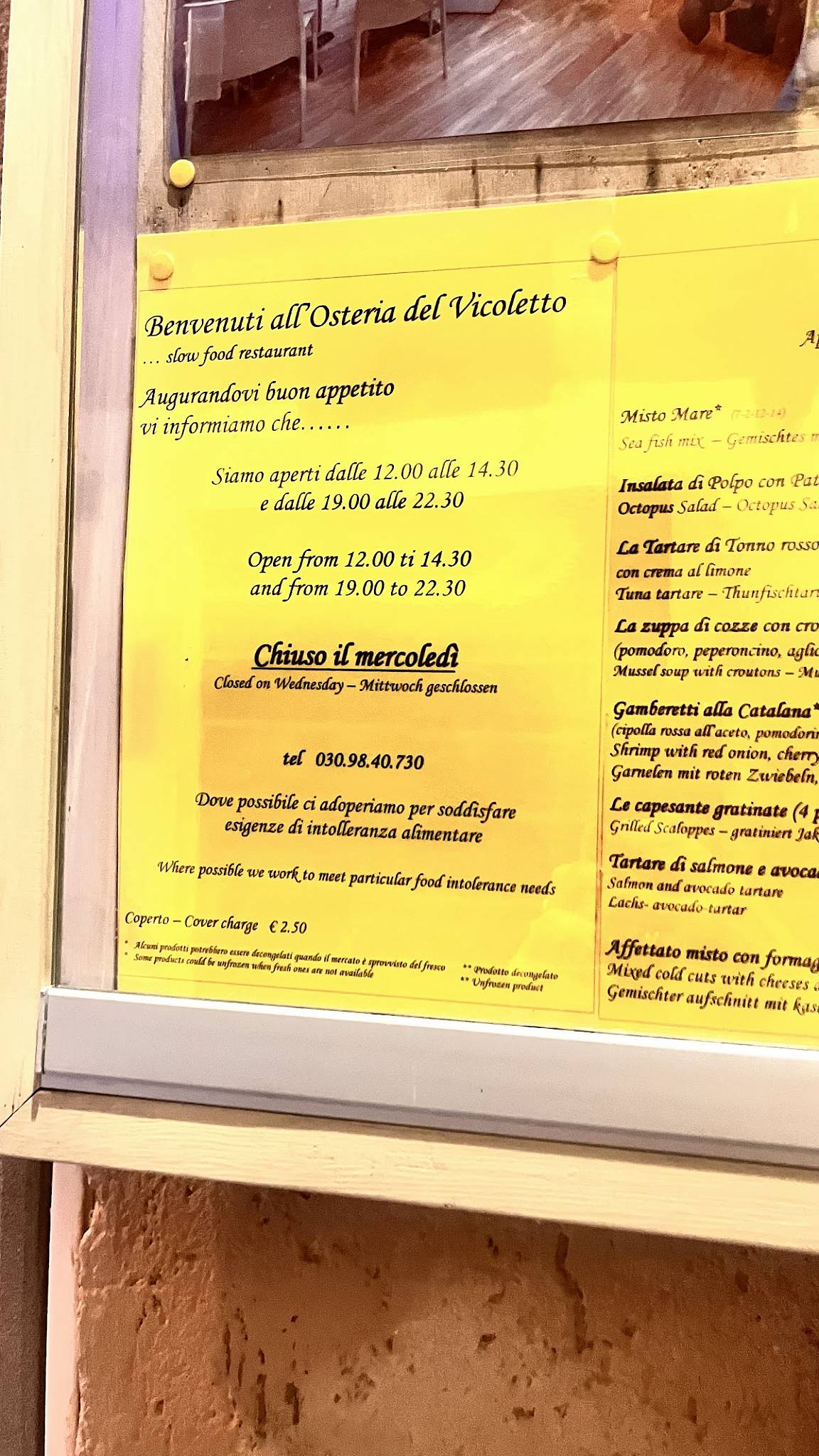 Menu di Osteria del Vicoletto 