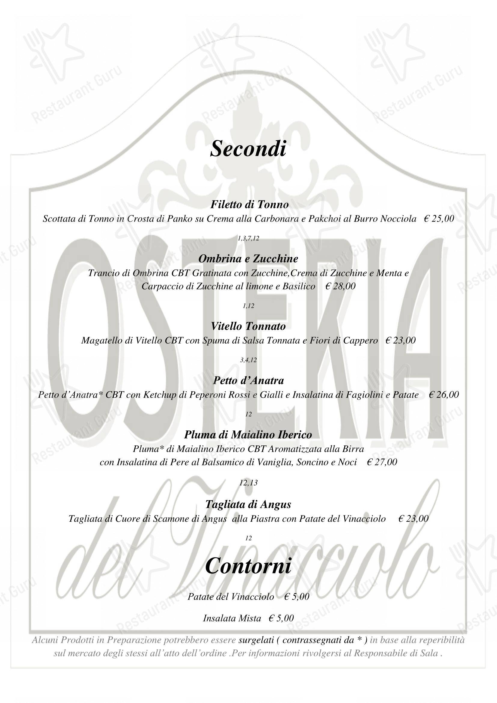 Menu di Osteria del Vinacciolo - Menu bar