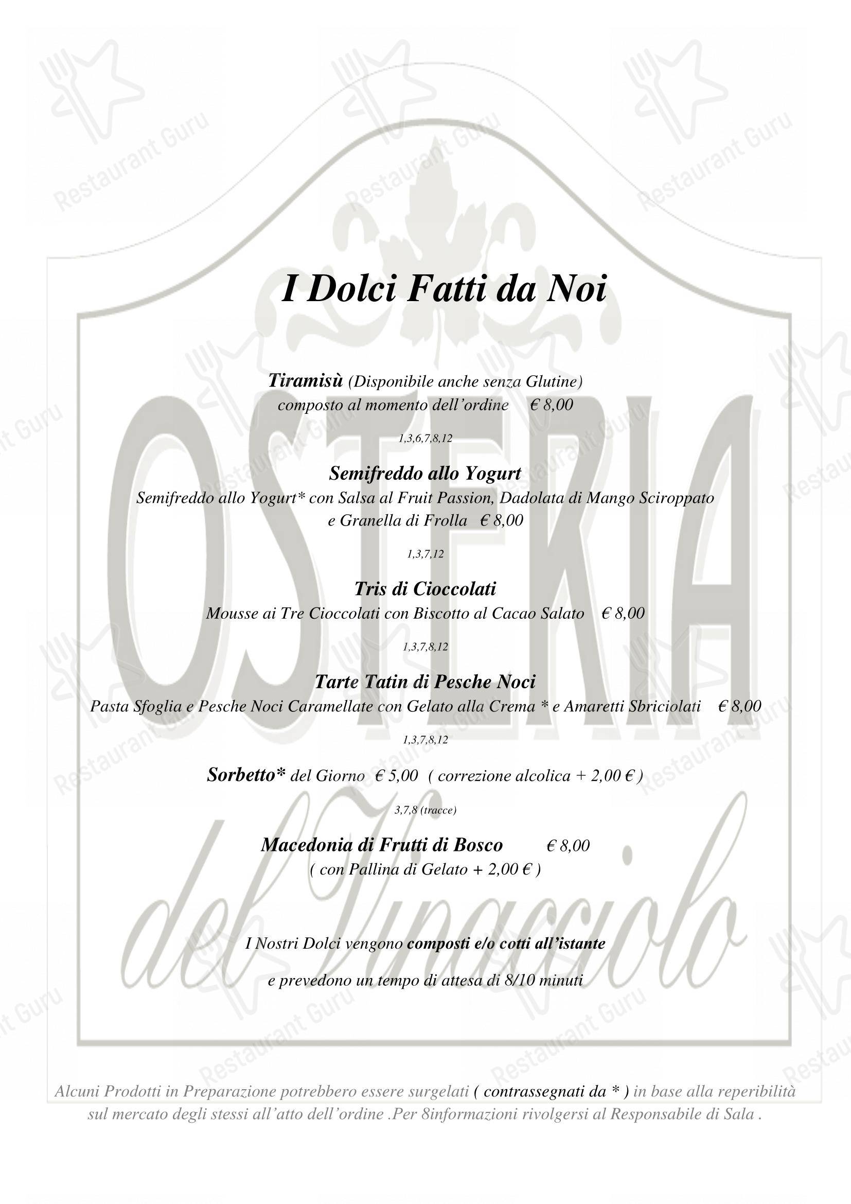Menu bar per Osteria del Vinacciolo in Castano Primo