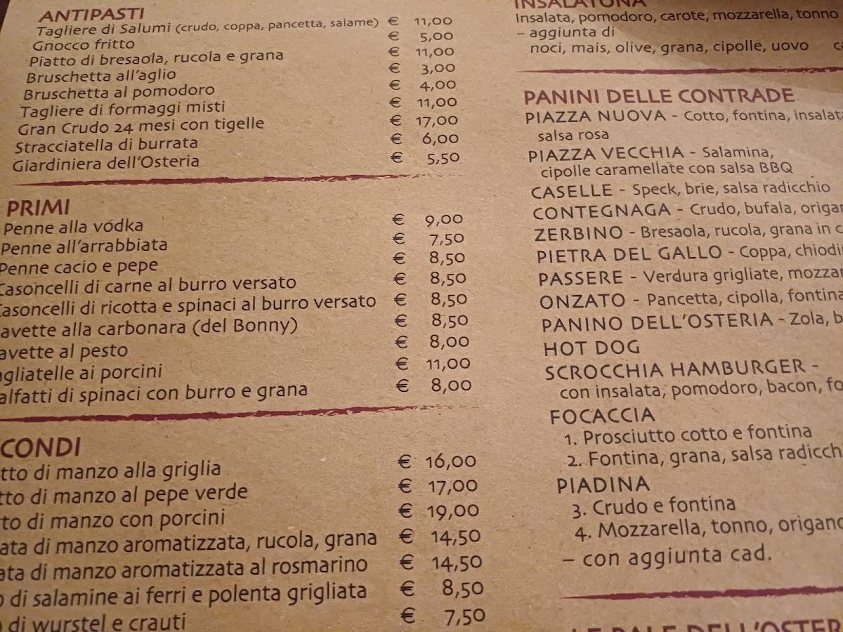Menu di Osteria due pozzi 