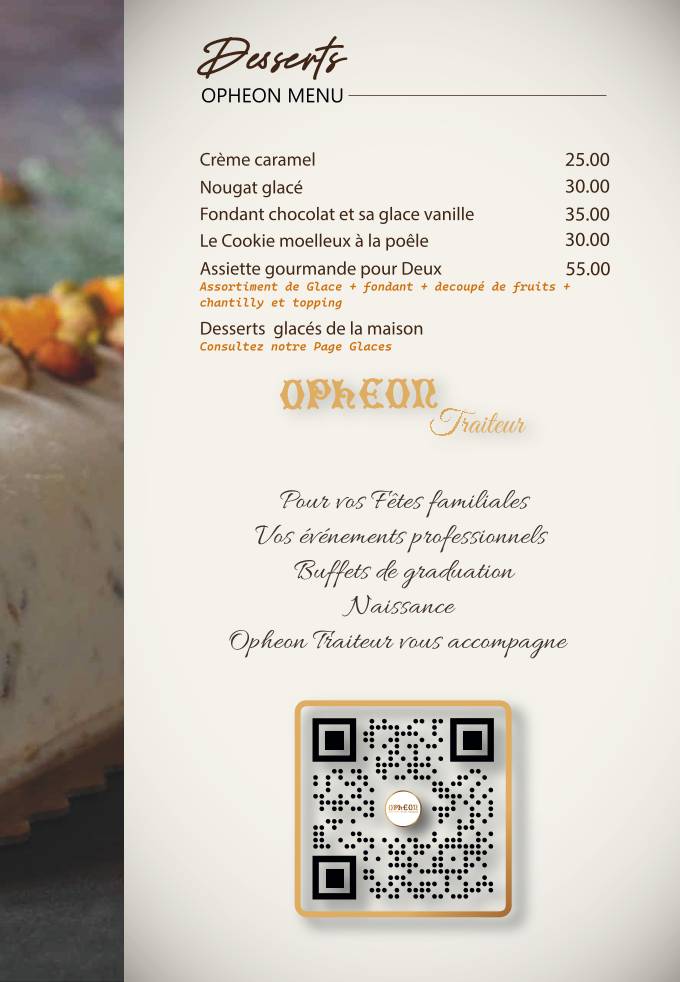 Menu de Opheon : Café, Restaurant, Pâtisserie & Glacier