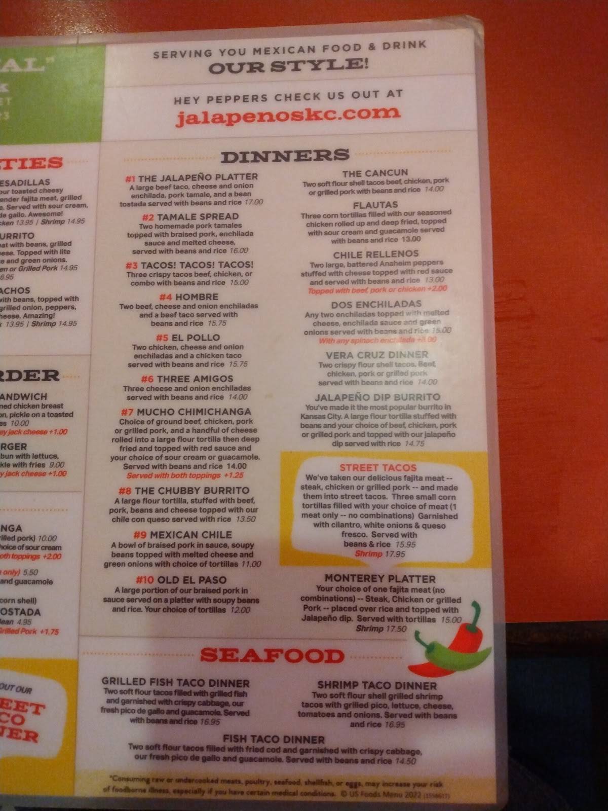 Menu at Jalapenos restaurant, Overland Park, W 151st St
