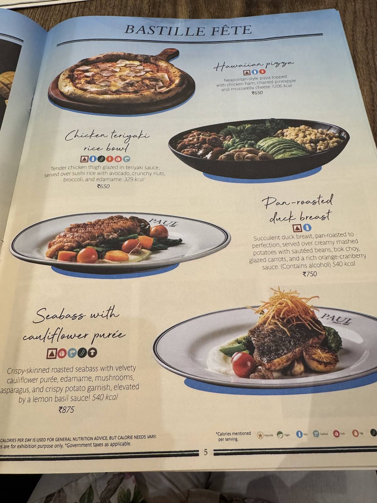 PAUL menu