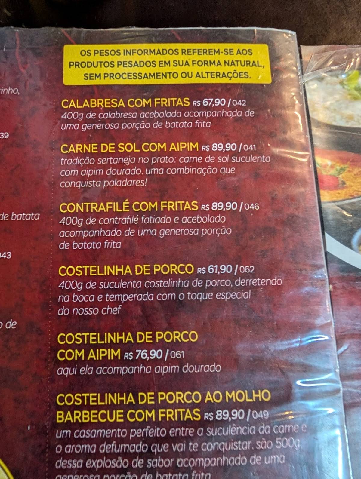 PICANHA NA BRASA cardápio